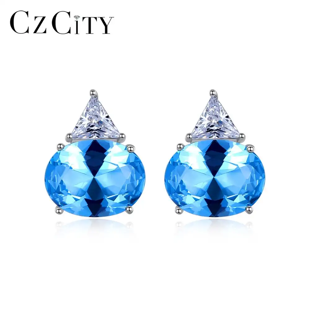 CZCITY Noble Blue WomenのStud Earrings 925 Sterling Silver EarringsためGift