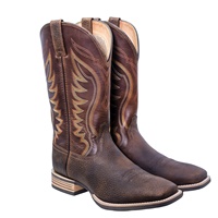 Bottes de cowboy occidentales montantes pour hommes en cuir véritable, à bout carré, mi-mollet, imperméables, brodées, durables, style vintage, pour l'équitation