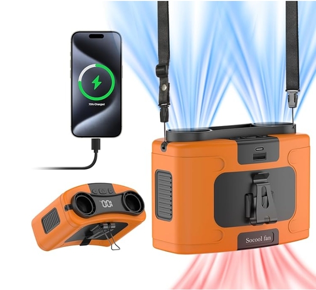 Socool Fan 20000mAh Portable Outdoor Camping Neck Fan-Rechargeable USB 10-Speed Control Bladeless Wearable Household & Car Use