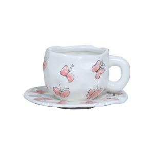 Tasses et soucoupes à café en céramique pour le thé de l'après-midi, motif papillon peint à la main, créatif - Product Image 1