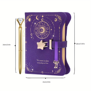 สมุดบันทึก Shuangluo Deluxe Celestial ปกหนังเทียมเคลือบเงา <span class=keywords><strong>พ</strong></span>ร้อมปากกา ล็อค กุญแจ รุ่น NAB21 B6 360 แบบเติมได้ สีทอง - Product Image 2