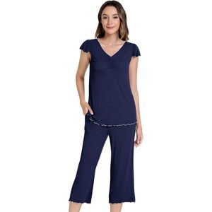 Pyjamas confortables pour femmes, ensembles de pyjamas personnalisés, manches courtes, pantalon capri, vêtements de nuit en tricot doux, taille élastique, ensemble de détente pour femmes - Product Image 1