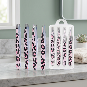 Juego de Pinzas para Cejas de Acero Inoxidable con Punta Inclinada y Estampado de Leopardo Salvaje, 4 Piezas, Herramienta Ecológica para Maquillaje y Pestañas Postizas - Product Image 3