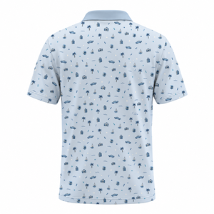 เสื้อโปโลฮาวายชาย สีน้ำเงิน คอปกนกนางนวล แขนสั้น ผ้าซับเหงื่อแห้งเร็ว สำหรับวันพักผ่อนที่ชายหาด - Product Image 4