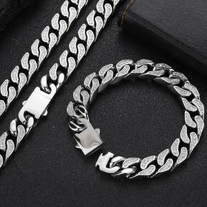 Collier chaîne en acier inoxydable plaqué or noir et argent, bijoux en diamant, collier hip hop, chaîne cubaine, cadeau pour homme - Product Image 2