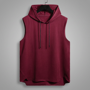 Camiseta sin mangas con capucha para hombre, color sólido, informal, de punto, roja - Product Image 2
