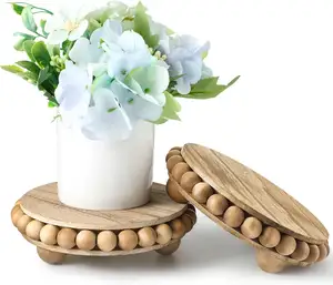 Wooden Risers Customized Farmhouse Pedestal Display Stand Decor Beaded Display Risers for Tiered Trays