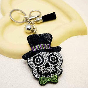 Lindo Llavero de Calavera con Dijes de Diamantes de Imitación para Halloween, Colgante con Borla de Cuentas, Llavero Brillante Y2K de Fantasma, Regalo Punk para <span class=keywords><strong>Chicas</strong></span> - Product Image 4