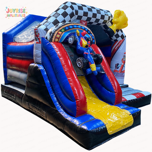 Château gonflable sur le thème des sports de course avec décor de voiture - Toboggan gonflable pour enfants pour fêtes en plein air et événements de carnaval - Product Image 2