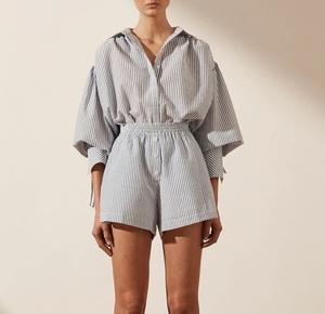 אישית Loose 2 חתיכה כותנה קצר להגדיר נשים בגדי תלבושת מזדמן טרקלין ללבוש פסים אורגני כותנה 2 חתיכה להגדיר נשים - Product Image 6