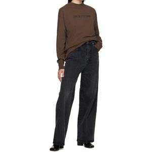 กางเกงยีนส์เดนิมสีดำแบบซีดทรงขากว้างไม่ยืดสำหรับผู้หญิง ผ้าฝ้ายทรงหลวม - Product Image 5