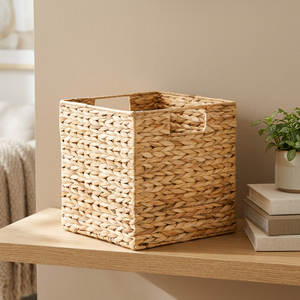 Handwoven Water Hyacinth Storage <b>Basket</b> <b>Square</b> Minimalist Design For Living Room Organizing Toys And Essentials - Product Image 4