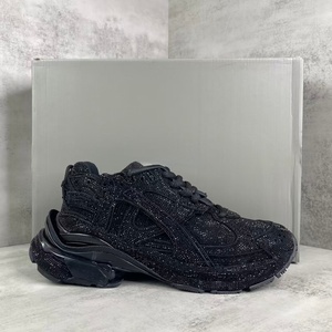 Chunky Black <b>Sequined</b> Lace-Up casual Sneakers <b>Cushioned</b> EVA Midsole Round Toe Rubber Outsole runner women men's running Shoes - Product Image 1