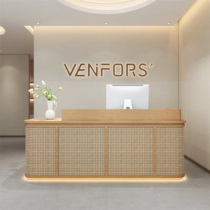 Bancone Moderno in Legno Massello Stile Giapponese con Rattan per Barbieri e Saloni di Bellezza, Tavolo di Ricevimento per Accogliere gli Ospiti - Product Image 4