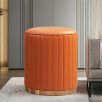 Tabouret Rond Mobilier de Maison Mobilier de Salon Vente en Gros Métal Moderne Luxe Rembourré en Cuir Ottoman Doré