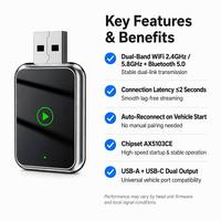 Adaptador Inalámbrico Universal 2 en 1 para Autos con CarPlay Cableado de Fábrica, Conexión WiFi 6 de Alta Velocidad a 5.8GHz, Directo de Fábrica