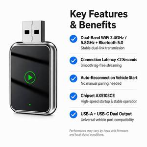 Adaptador Inalámbrico Universal 2 en 1 para Autos con CarPlay Cableado de Fábrica, Conexión WiFi 6 de Alta Velocidad a 5.8GHz, Directo de Fábrica - Product Image 3