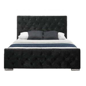 Modern Button Tufted Upholstered <strong>Black</strong> Crushed Velvet Gas Lift <strong>Storage</strong> <strong>Bed</strong> - Product Image 1