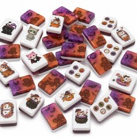 Jeu de Mahjong Américain Thème Halloween Moderne : Tuiles de Mahjong Effrayantes en Acrylique Luxe Dégradé Violet Orange pour Fête