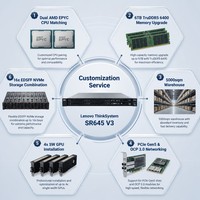 Serveur rack 1U Lenovo ThinkSystem SR645 V3 neuf avec double processeur AMD EPYC, 6 To de mémoire TruDDR5 6400 MHz, 16x EDSFF NVMe, 4x GPU pour l'analyse des données