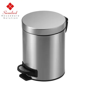 Durable Stainless Steel Trash Can Soft-Close Metal Pedal Lid Eco-Friendly Storage Bucket Induction Structure Waste Management