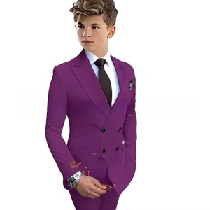 Ensemble de costume décontracté 2 pièces pour garçons : <span class=keywords><strong>Blazer</strong></span> croisé avec chemise blanche et cravate noire pour fête d'anniversaire de garçon d'honneur - Product Image 3