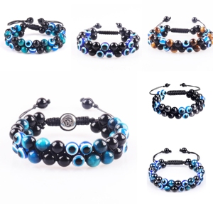 Bracciale Intrecciato Bohemien all'Ingrosso con Ematite, Occhio di <span class=keywords><strong>Tigre</strong></span> e Occhio del Diavolo Blu, Perline di Cristallo a Forma di Occhio per Creazione Gioielli, Sfera Trendy - Product Image 1