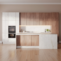 Meuble bas de cuisine modulaire moderne en MDF/verre, fixation murale, 5+ tiroirs, charnières à fermeture amortie durables, finition laquée, robinet