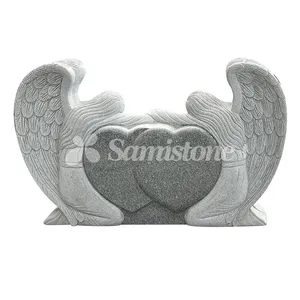 Samistone all'ingrosso Double Angel Headstone con doppio cuore in stile americano verticale in granito grigio Memorial