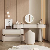 Ensemble de coiffeuse moderne de luxe en bois avec lumières LED, miroir de coiffeuse et tiroirs pour meubles de chambre à coucher