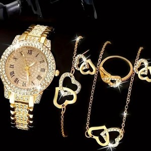 Set di Gioielli con Orologio al Quarzo Elegante da Donna con Quadrante a Lettere Romane e Cinturino in Lega, 5 Pezzi, Vendita Calda Transfrontaliera - Product Image 4