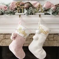 Großhandel Custom Decor Ornament Santa Socken Rosa Plüsch Sublimation Weihnachts strümpfe