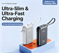 Banco de Energía Portátil de Gran Capacidad, Carga Rápida PD de 22.5W, Ultra Delgado, 20000mAh, Cables Integrados, Carga Rápida, Enchufe de CA Plegable