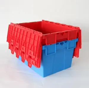 Empilable PP Couvercle attaché Nid Caisse en plastique Boîte de déménagement en plastique