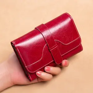 Short Women's Wallet Female Purses Vintage Card Holder Red Wallets Genuine Leather Clutch Money Bag Pu Leather Wallet