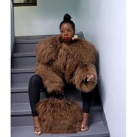 RXFurs Manteau d'Hiver Épais en Véritable Fourrure de Mouton de Mongolie pour Femmes, Veste Douillette et Pelucheuse avec Col Châle en Fourrure de Laine