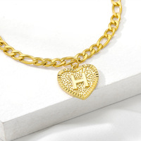 Bracelet de cheville 26 lettres majuscules en acier inoxydable plaqué or chaîne Bracelet de cheville coeur cuivre pendentif femme cadeau bijoux