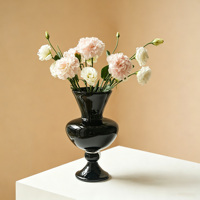 Vase en verre noir rétro français, vase sur pied de style Fenton en forme de lampe, élégant récipient en verre pour fleurs, pour la décoration florale de la maison