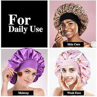 Gorro de satén elástico personalizado de banda ancha para mujer y hombre, gorro de seda grande para dormir, para cabello rizado, belleza capilar