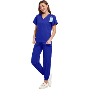 Women's V-Neck Scrub Set Short Sleeve Knitted Moisture Wicking Hospital Uniforms Casual Wear For Medical Care - Product Image 2
