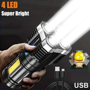 New 4LED <b>Rechargeable</b> <b>Flashlight</b> COB Side Light Long-range Spotlight Battery LED Display Multifunctional Strong Light <b>Flashlight</b> - Product Image 2