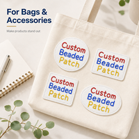 Écussons brodés personnalisés en perles, formes rondes, carrées, ovales, badges en perles de rocaille personnalisés pour vestes, vêtements, sacs, OEM ODM