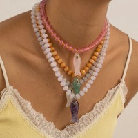 Collier long bohème pour femme avec pendentif poisson en pierre sculptée, perles imitation jade, chaîne de pull, forme animale, style vintage