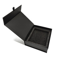 Boîte cadeau rigide noire personnalisée avec insert en mousse et couvercle à languette, fabricant d'emballages, boîte cosmétique
