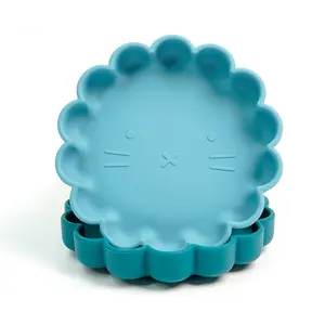 High Quality BPA Free Cartoon Lion Shaped Plate New Design Grade Food Level Silicone Baby Feeding Plate With Suction Bottom