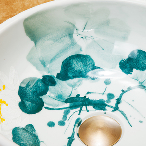 Chine décoration céramique peinture Art Lotus salle de bain navire éviers évier rond en porcelaine avec comptoir était bassin lavabos - Product Image 5