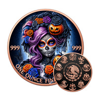 Pièce de monnaie colorée Mexique Dia de los Muertos Halloween 1 Onza Plata Pura Libertad Souvenir 1oz 999 Fine Copper Coin