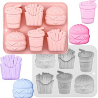 Moule en silicone HY à 6 cavités pour fast-food, hamburgers, cola, chips, chocolat, gelée, savon, bougies, plâtre, jouets pour enfants, outils de pâtisserie