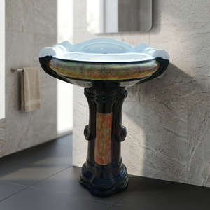 Lavabo sur pied rectangulaire moderne en céramique pour salle de bain de centre commercial ou sous-sol – Conception d'articles sanitaires - Product Image 3