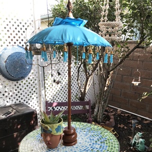 Handmade Royal Purple Iron <b>Frame</b> All-Season 8-Rib Beach Sunshade Bali Umbrella Manual Opening Free-Standing Outdoor Travel Table - Product Image 6